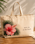 Oversized Canvas Tote Bag – Beach Bag mit Hibiskus Print