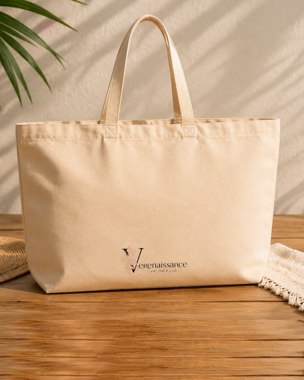 Oversized Canvas Tote Bag – Beach Bag mit Hibiskus Print