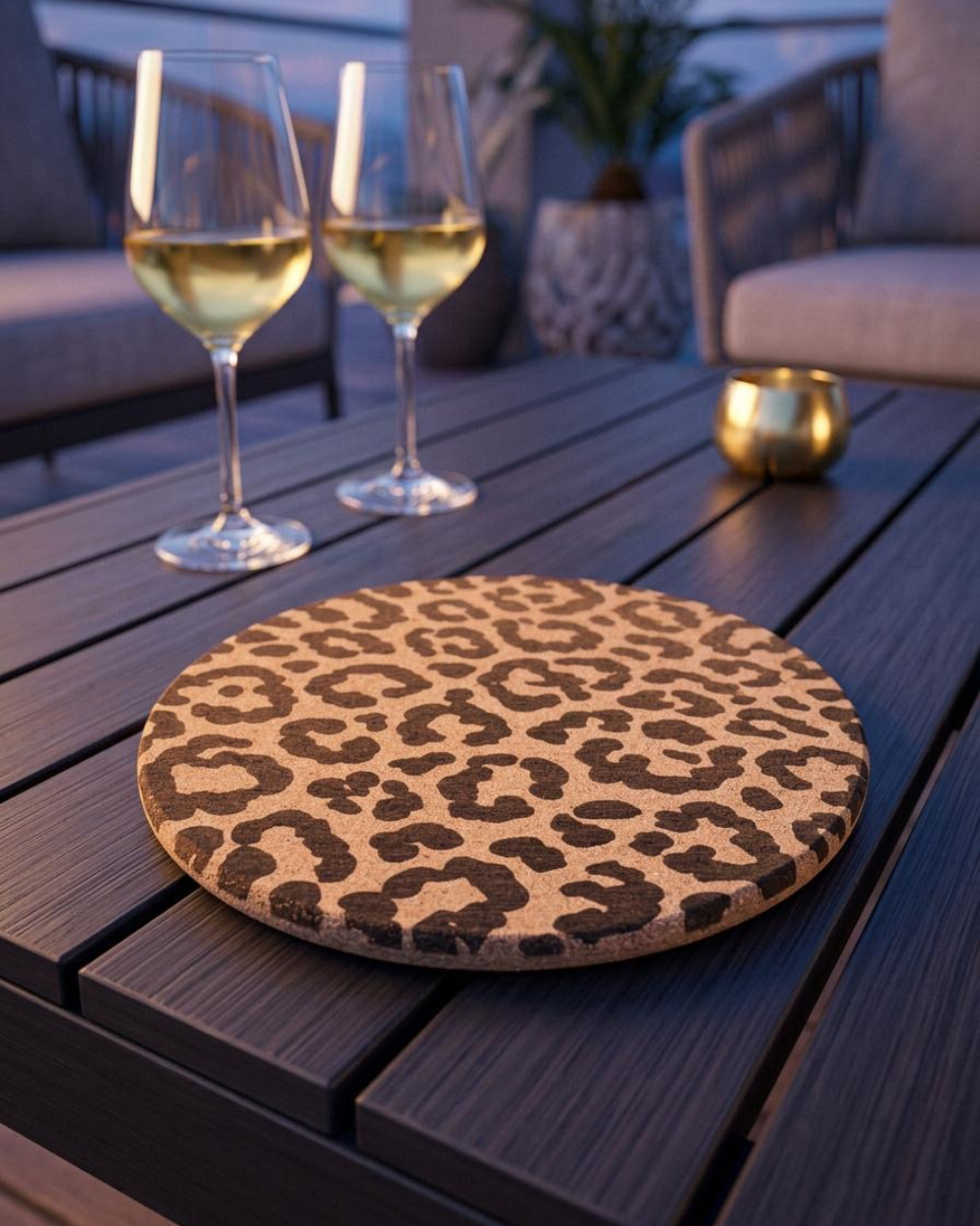 XL Kork-Untersetzer „Wild Leopard“ – Moderner Leo-Print aus Kork (19 cm)